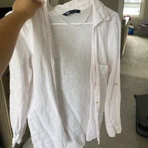 Zara White Linen Button Up